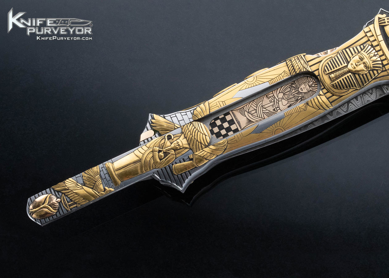 Joe-Kious-Custom-Knife-“Egyptian”-Engraved-Double-Pocket-Locket-Auto-with-14-Kt-Gold-Toothpick-Engraved-by-Ron-Skaggs