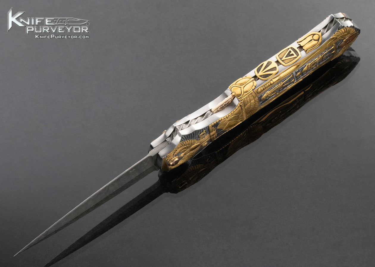Joe-Kious-Custom-Knife-“Egyptian”-Engraved-Double-Pocket-Locket-Auto-with-14-Kt-Gold-Toothpick-Engraved-by-Ron-Skaggs