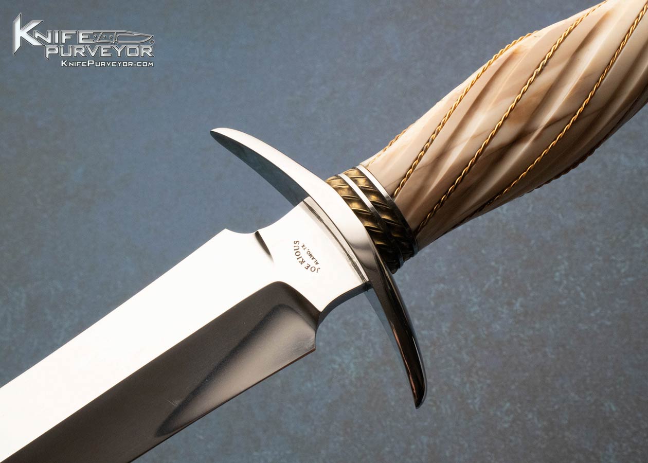 Joe Kious Custom Knife Fluted Fossilized Walrus Dagger with Braided Wire and Scabbard - Image 2