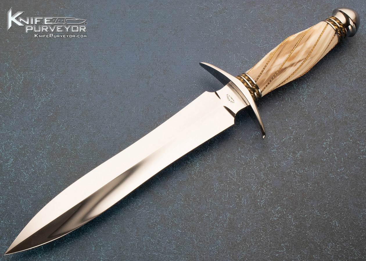 Joe Kious Custom Knife Fluted Fossilized Walrus Dagger with Braided Wire and Scabbard 5430