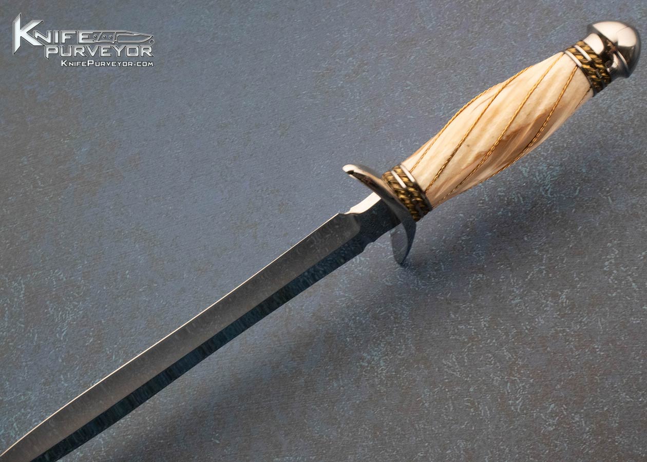 Joe Kious Custom Knife Fluted Fossilized Walrus Dagger with Braided Wire and Scabbard - Image 4