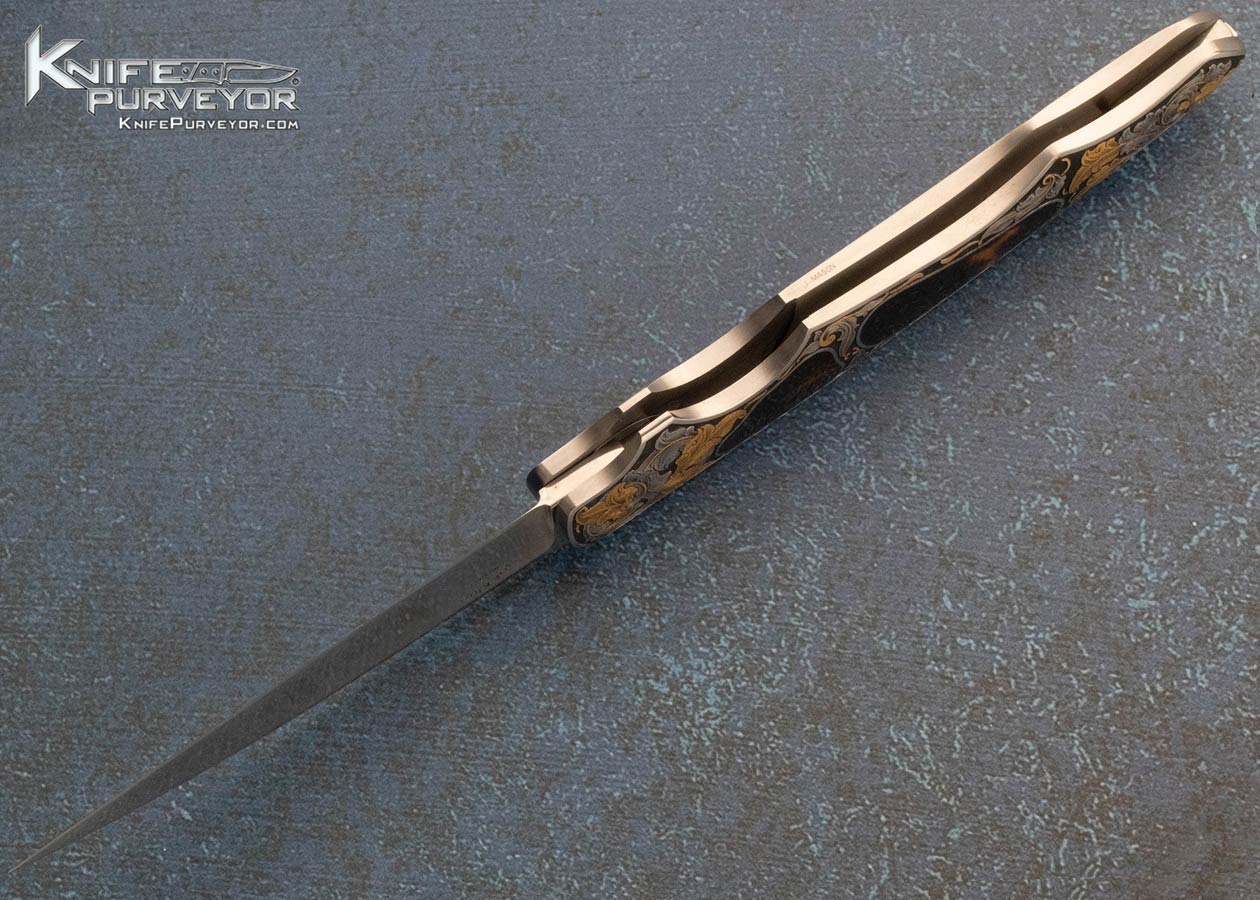 Joe Kious Custom Knife Amber Interframe Lockback Engraved by Joe Mason with 24Kt Gold Inlays - Image 6