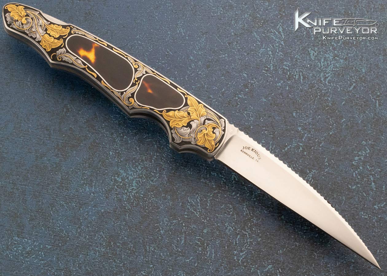 Joe Kious Custom Knife Amber Interframe Lockback Engraved by Joe Mason with 24Kt Gold Inlays - Image 3