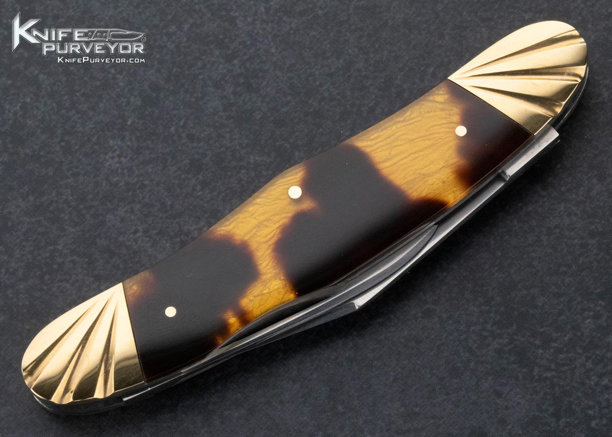 Joel Chamblin Custom Knife 14Kt Gold and Amber 2 Blade Slip Joint - Image 3