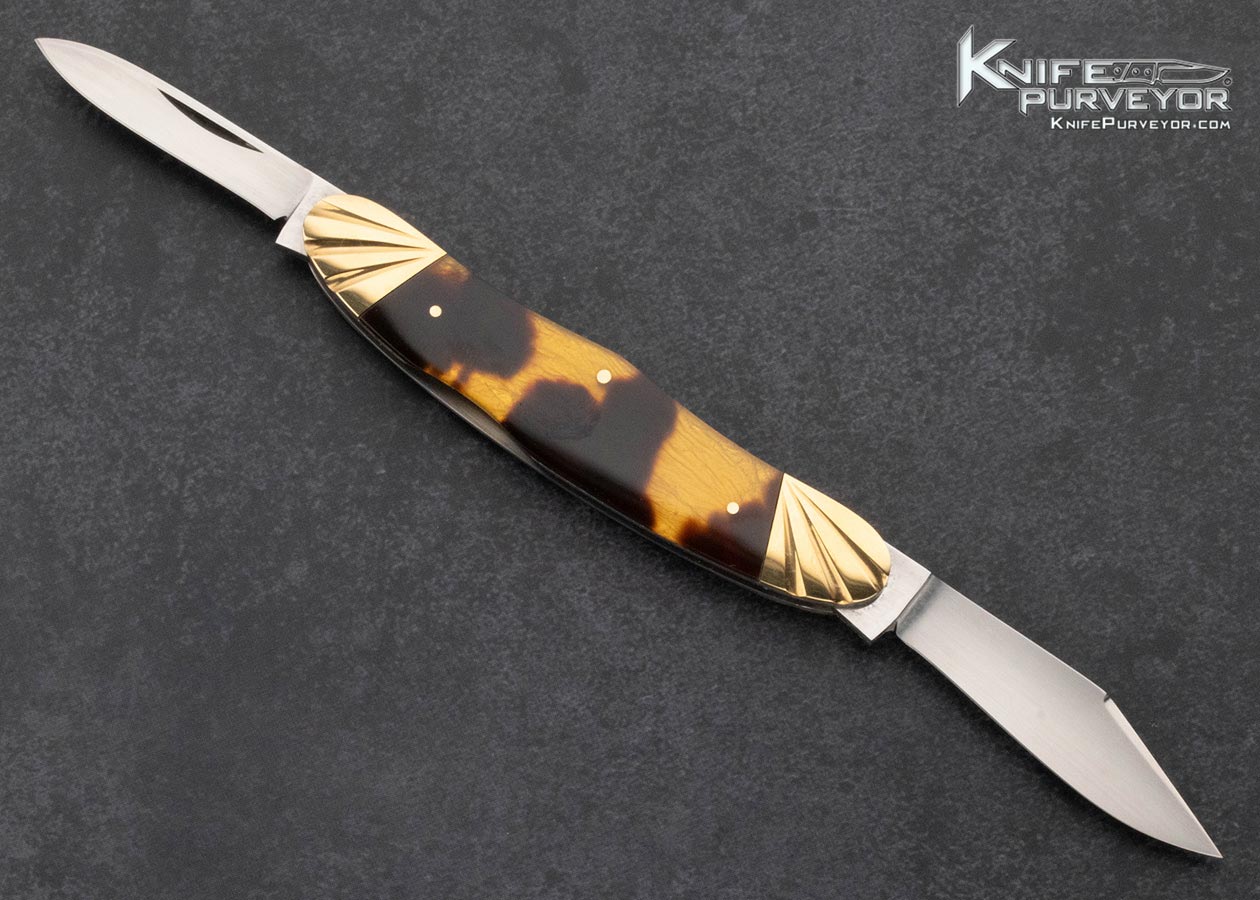Joel Chamblin Custom Knife 14Kt Gold and Amber 2 Blade Slip Joint - Image 4