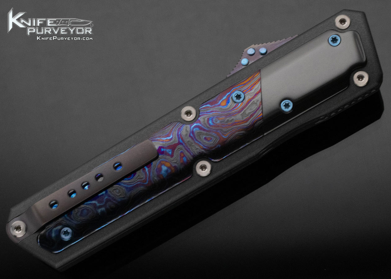 Patrick Famin Custom Knife Damacor Damasteel Zirconium Bolsters and Black Timascus Scales Mini DOTF - Image 3