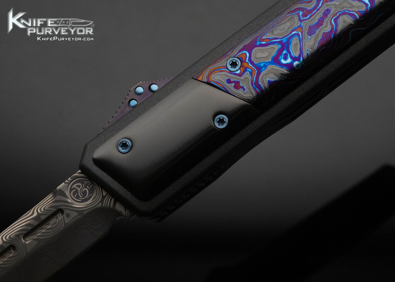 Patrick Famin Custom Knife Damacor Damasteel Zirconium Bolsters and Black Timascus Scales Mini DOTF - Image 2