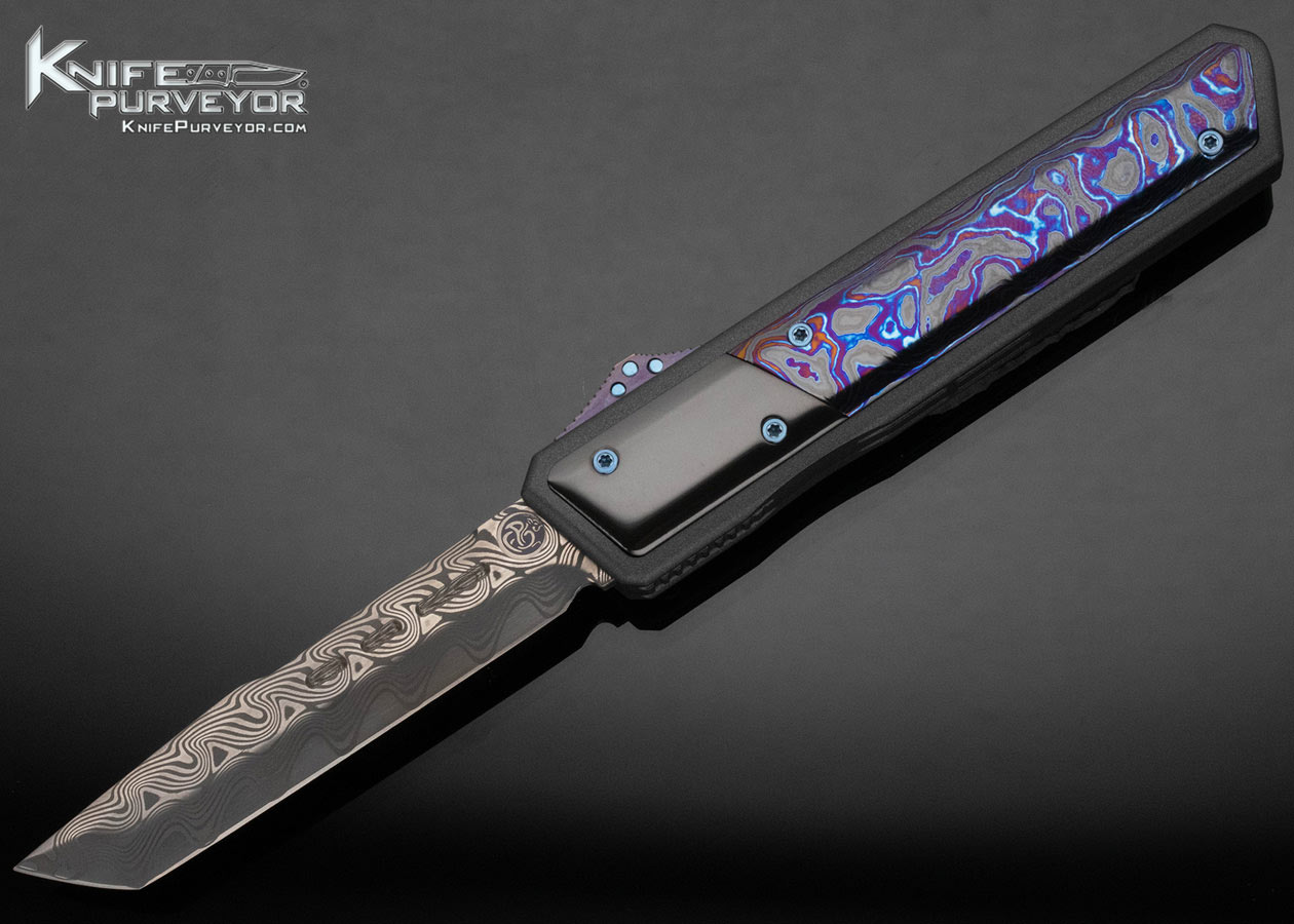 Patrick Famin Custom Knife Damacor Damasteel Zirconium Bolsters and Black Timascus Scales Mini DOTF 15660