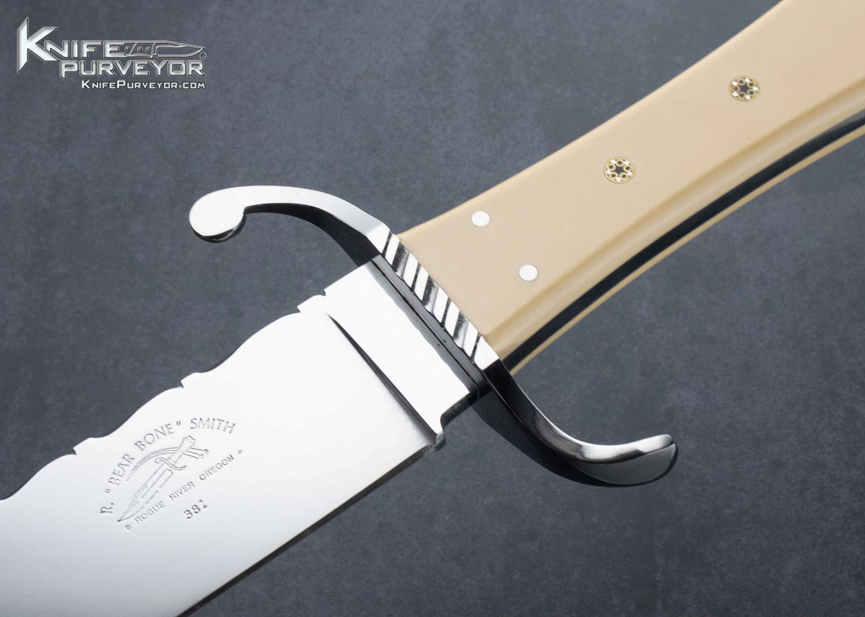 Rick "R Bare Bone" Smith Custom Knife Engraved Pins Model 322 Class S-Guard Coffin Bowie Carbon Micarta with Lefthanded Sheath - Image 2