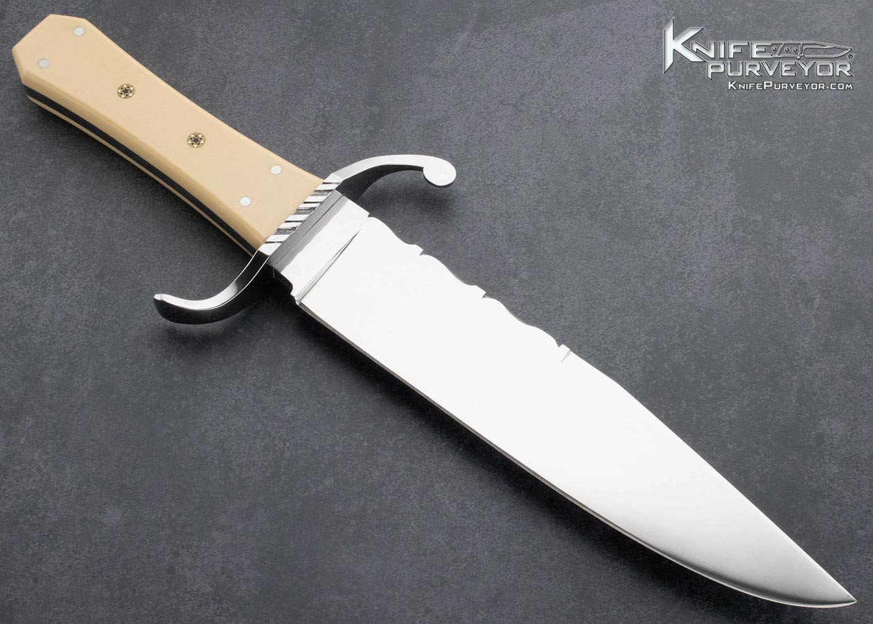 Rick "R Bare Bone" Smith Custom Knife Engraved Pins Model 322 Class S-Guard Coffin Bowie Carbon Micarta with Lefthanded Sheath - Image 3