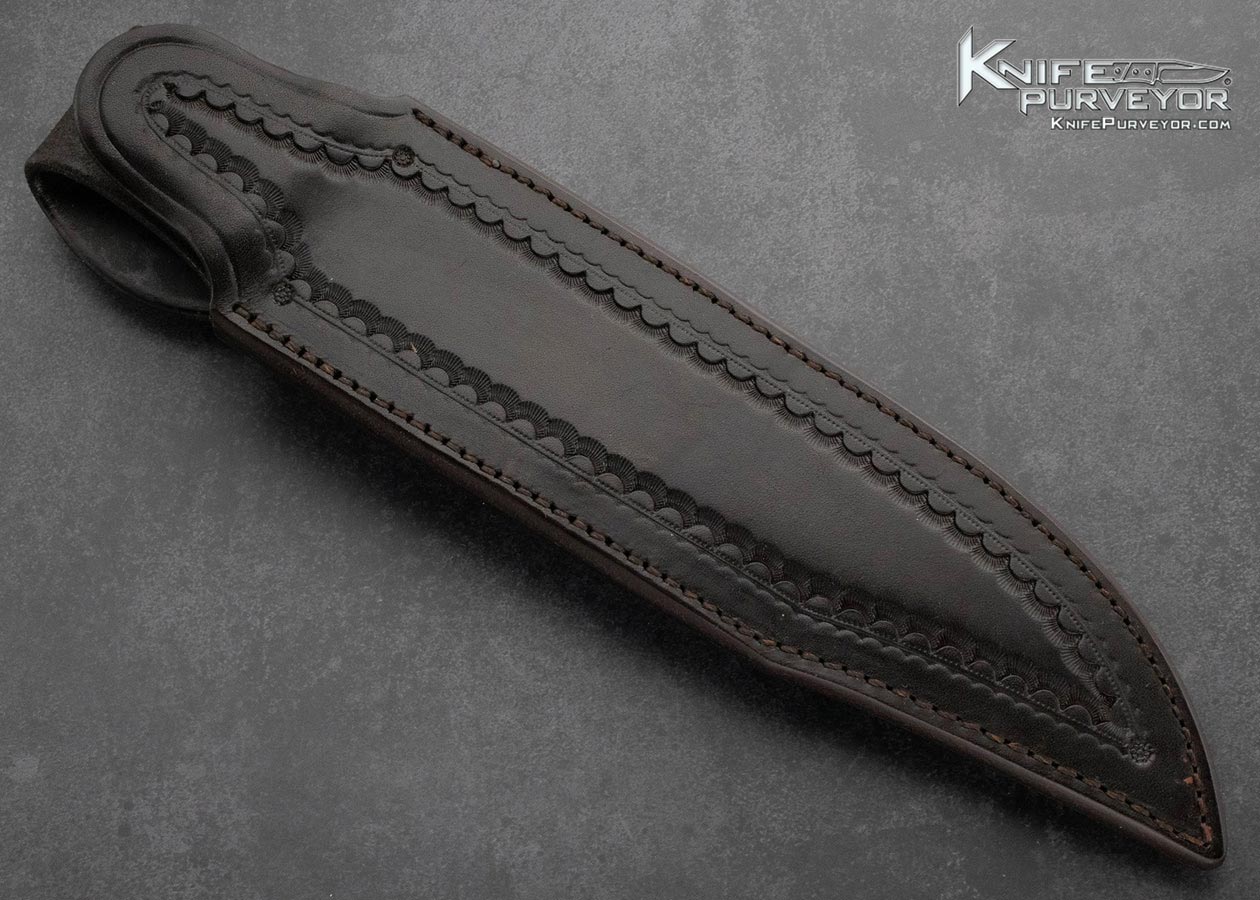 Rick "R Bare Bone" Smith Custom Knife Engraved Pins Model 322 Class S-Guard Coffin Bowie Carbon Micarta with Lefthanded Sheath - Image 4