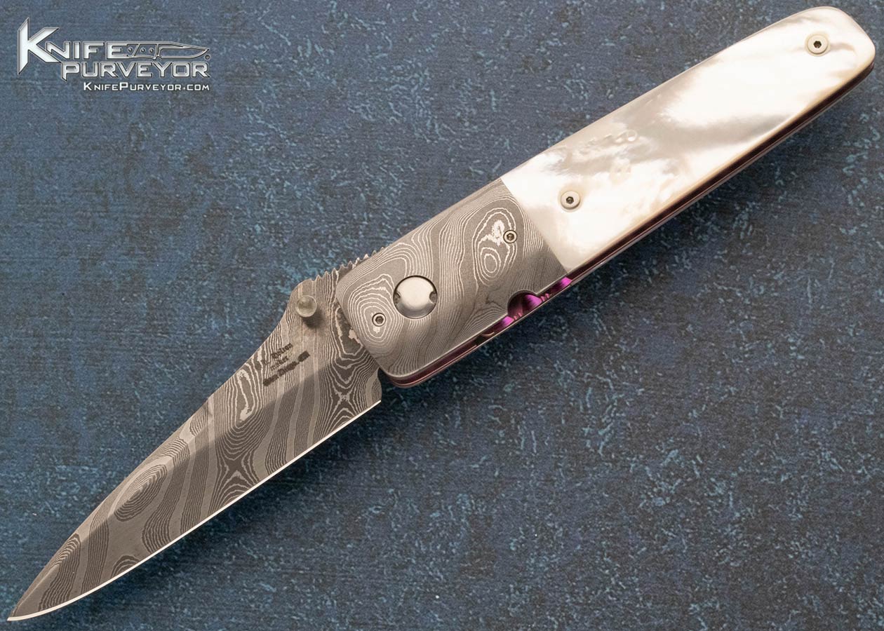 Roy Helton Custom Knife Damascus and Mother of Pearl Linerlock 15471