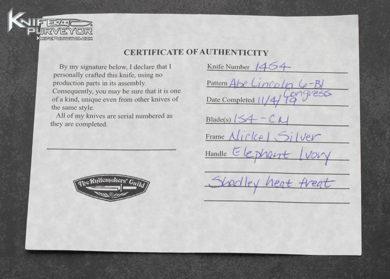 Eugene Shadley Custom Knife Lincoln 6 Blade Congress with Nickel Silver and Mammoth - Image 5