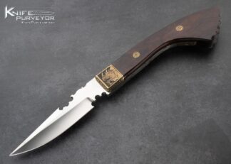 Gene Baskett Custom Knife Harry Liming Engraved Brass and Desert Ironwood Art Knife 15572