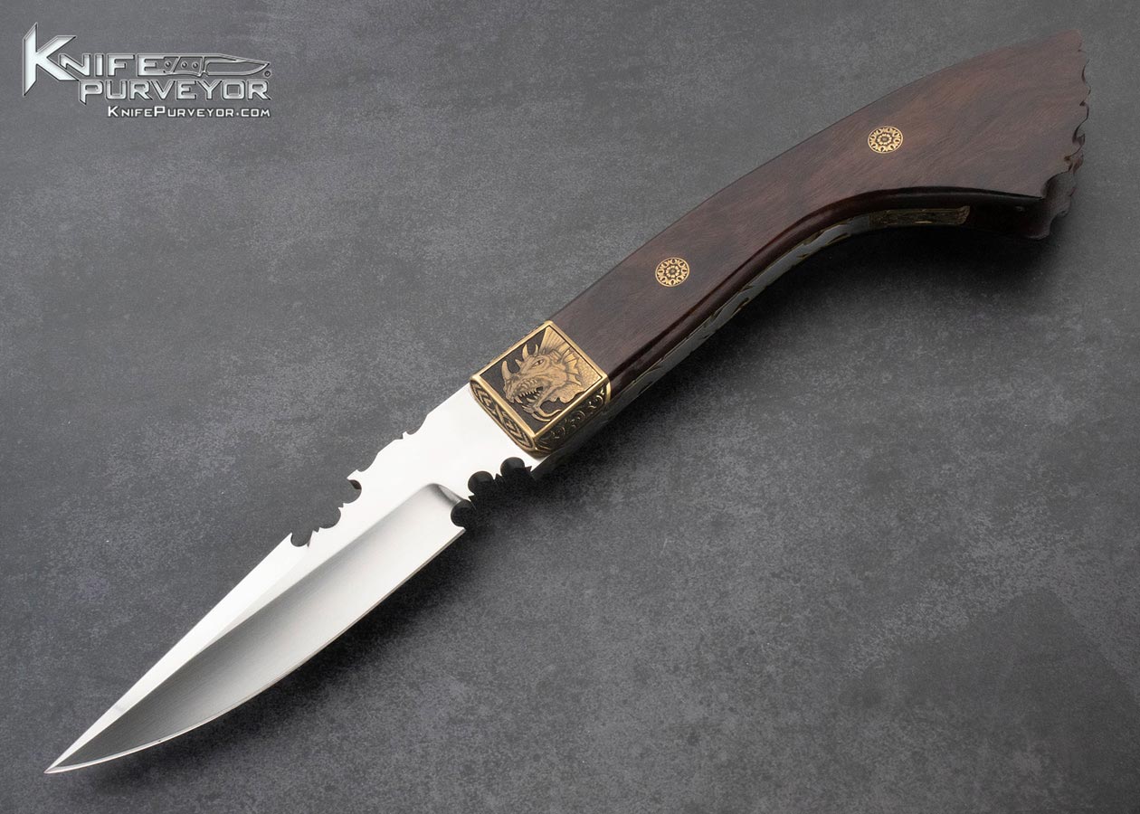 Gene Baskett Custom Knife Harry Liming Engraved Brass and Desert Ironwood Art Knife 15572