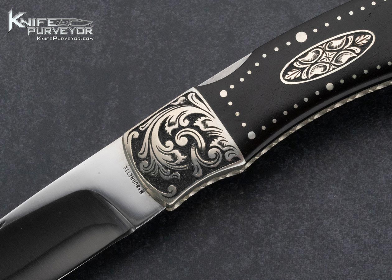Harvey McBurnette Custom Knife Sole Authorship Engraved Desert Ironwood with Pins and Escutcheon Front Lock - Image 2