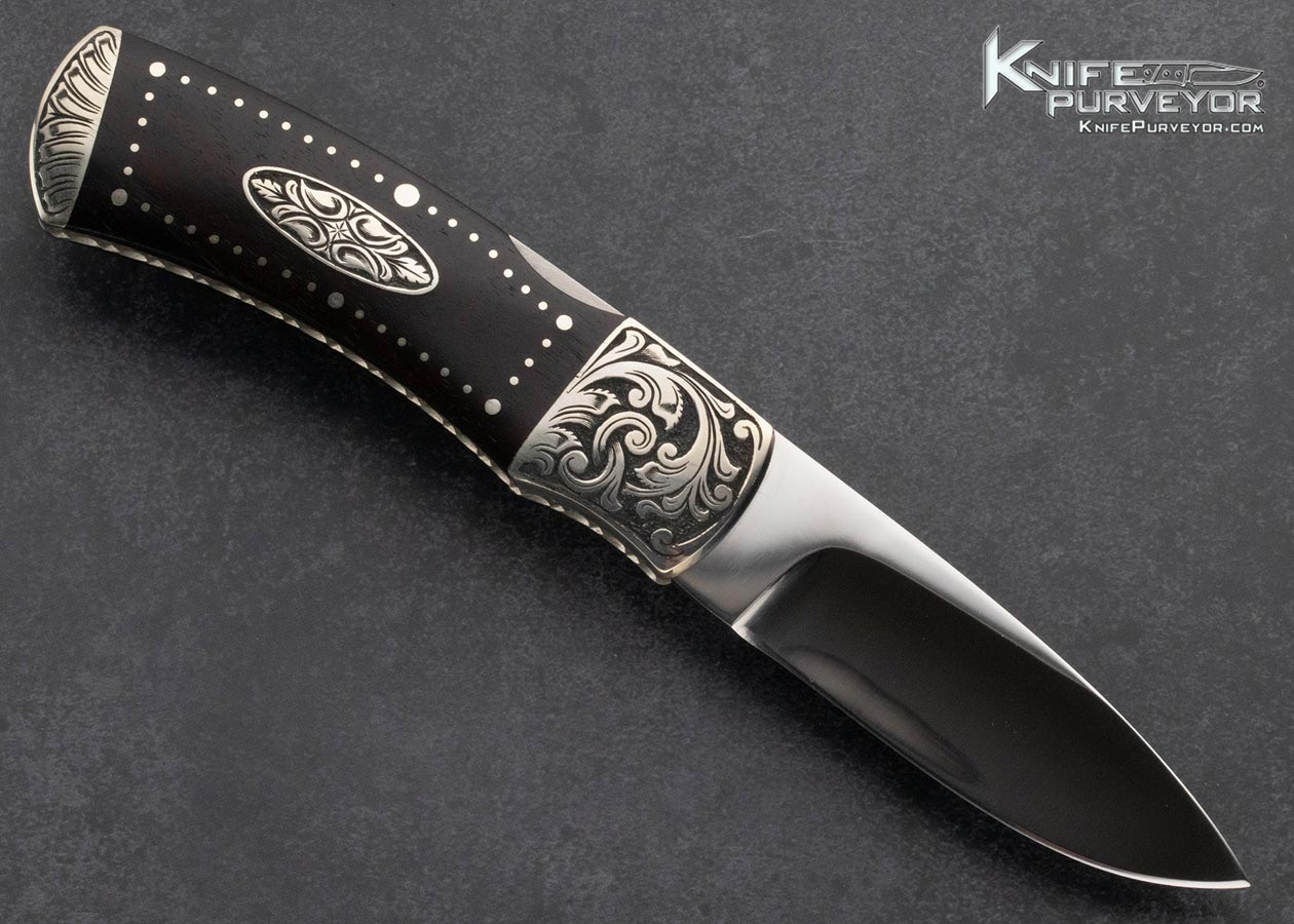 Harvey McBurnette Custom Knife Sole Authorship Engraved Desert Ironwood with Pins and Escutcheon Front Lock - Image 3