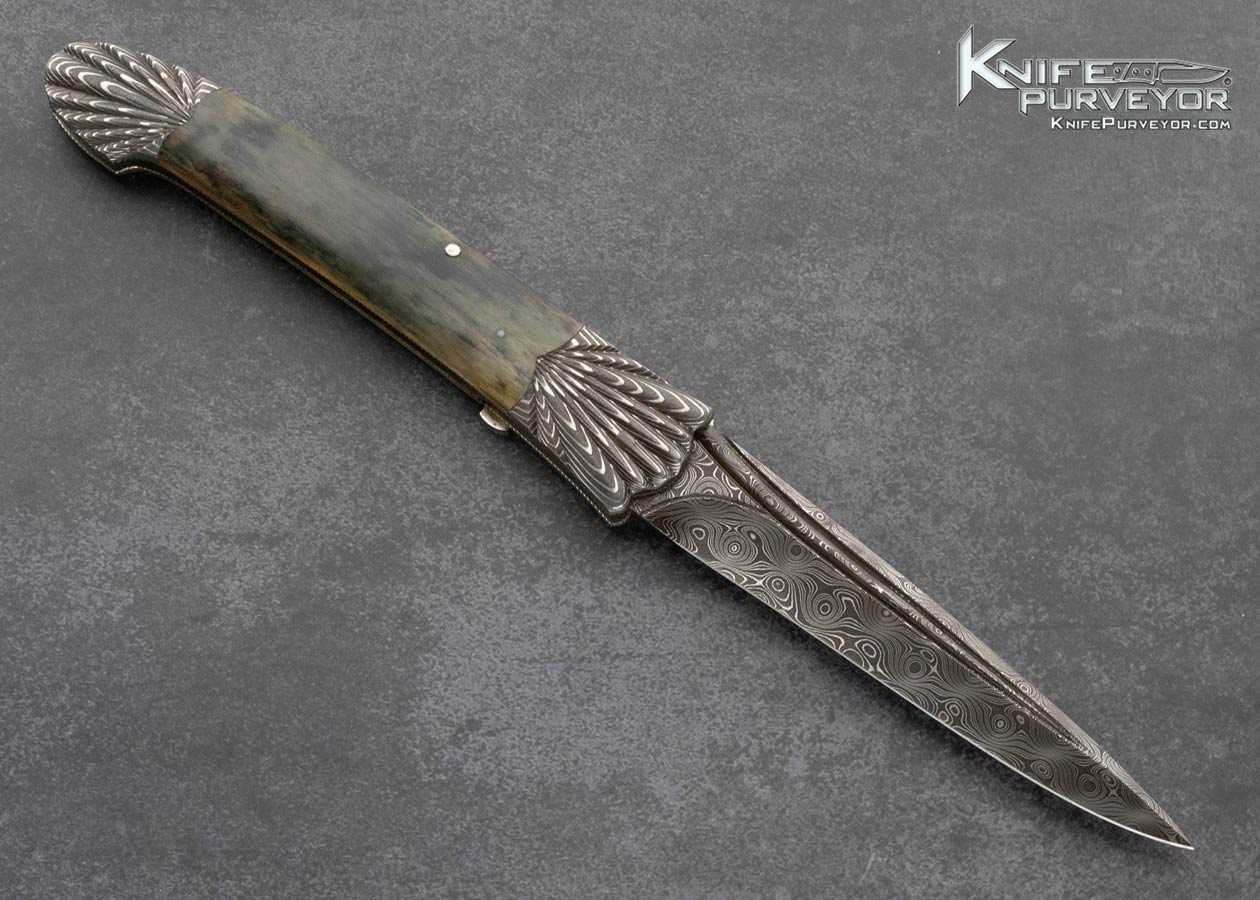 Ken-Steigerwalt-Custom-Knife-Fluted-Damascus-and-Mammoth-Tab-Release-Automatic