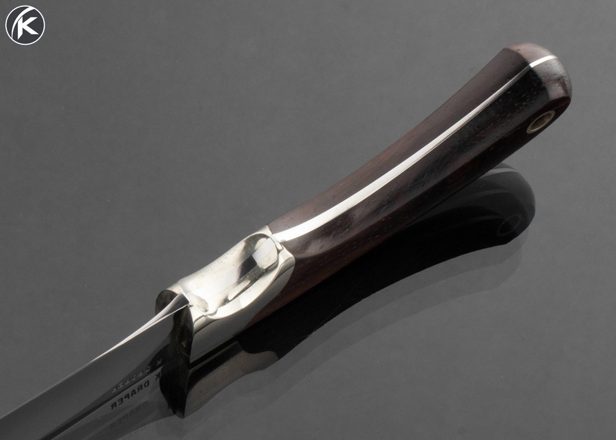 Kent Draper Custom Knife Cocobolo and Nickel Silver Bird and Trout with Hand Tooled Leather Sheath - Image 5