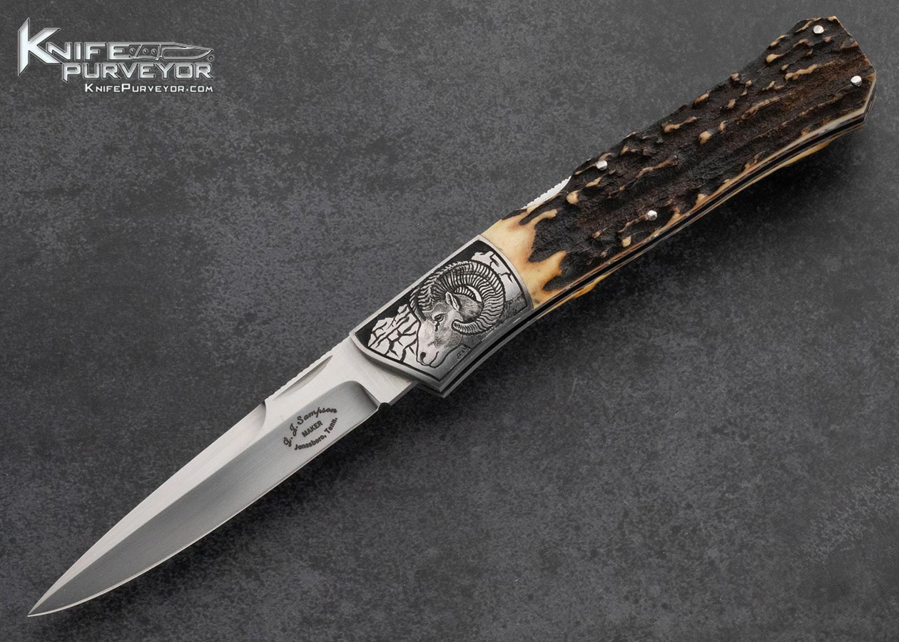 L-J-Sampson-Custom-Knife-Fred-Harrington-Engraved-Stag-Midlock-