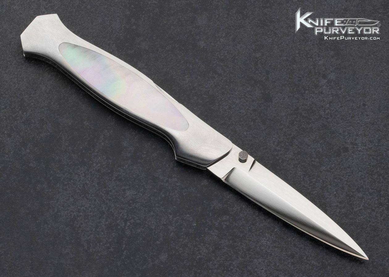 Larry Newton Custom Knife South Sea Gold Lip Pearl Interframe Front Lock - Image 5