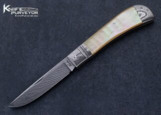Mike Mercer Custom Knife South Sea Gold Lip Pearl and Damascus Slipjoint 15566