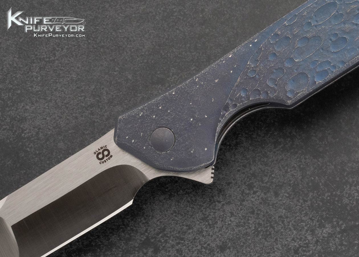 Olamic Cutlery Custom Knife Handcarved Titanium "Lunar" Rainmaker Flipper Framelock - Image 2
