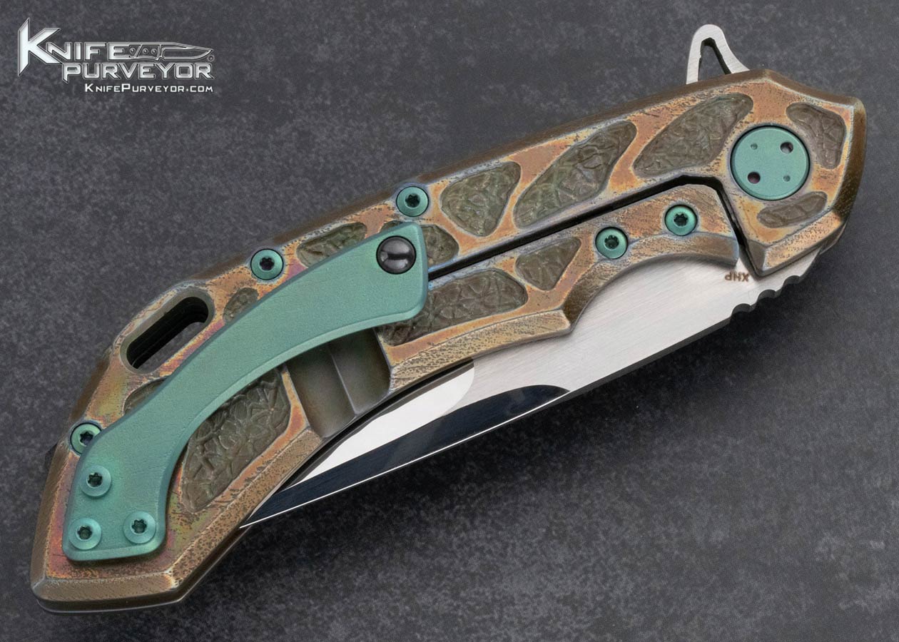 Olamic-Cutlery-Custom-Knife-Handcarved-and-Anodized-Titanium-Wayfarer-Framelock-Flipper-