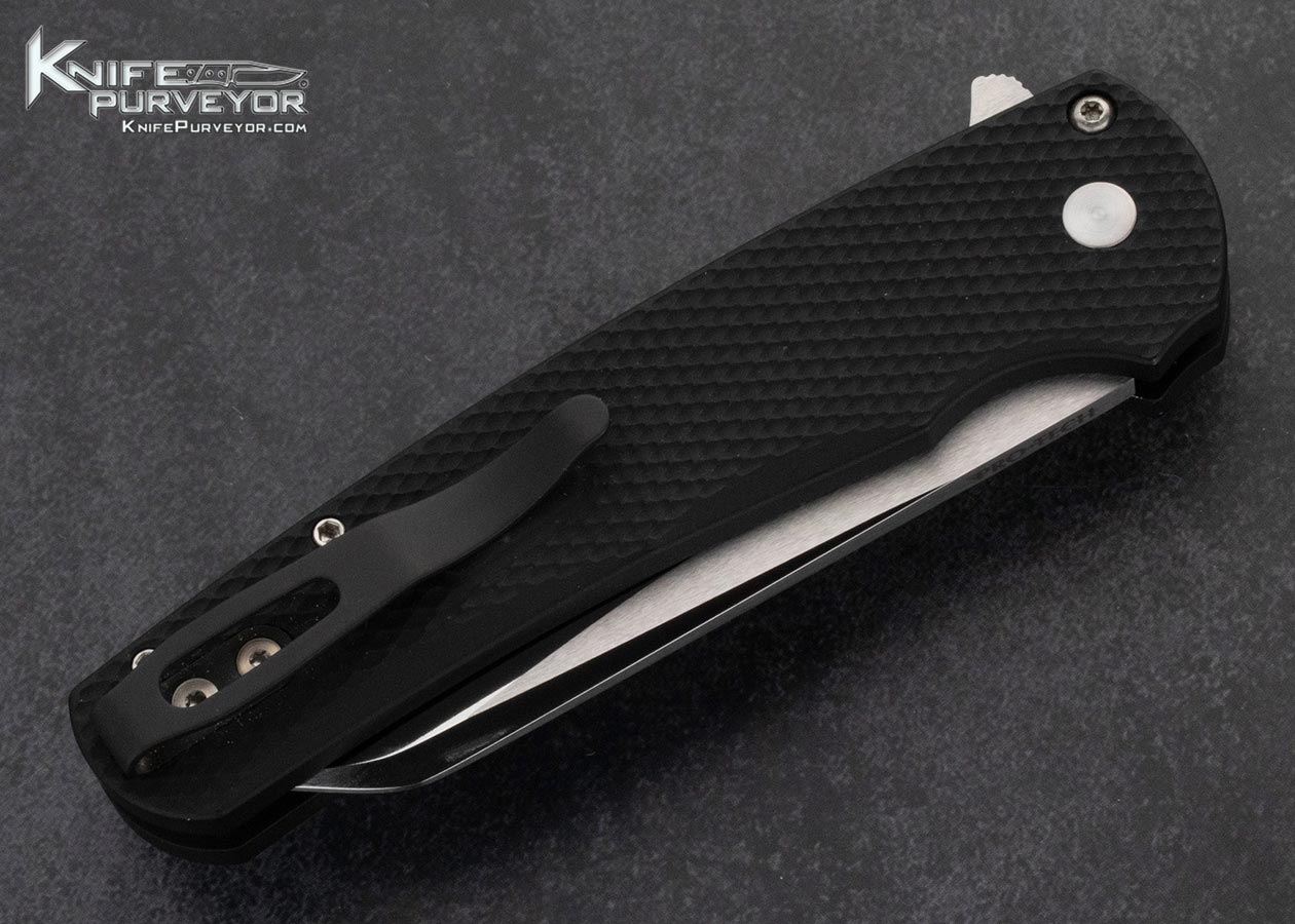 Protech Knives Custom Knife Black Textured Aluminum Malibu Black Lip Pearl Inlaid Button Lock Flipper - Image 4