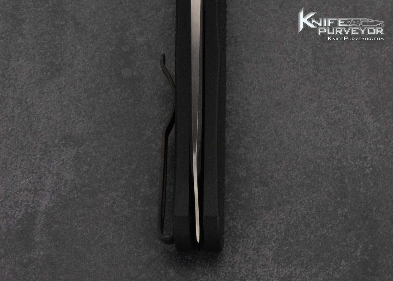 Protech Knives Custom Knife Black Textured Aluminum Malibu Black Lip Pearl Inlaid Button Lock Flipper - Image 7