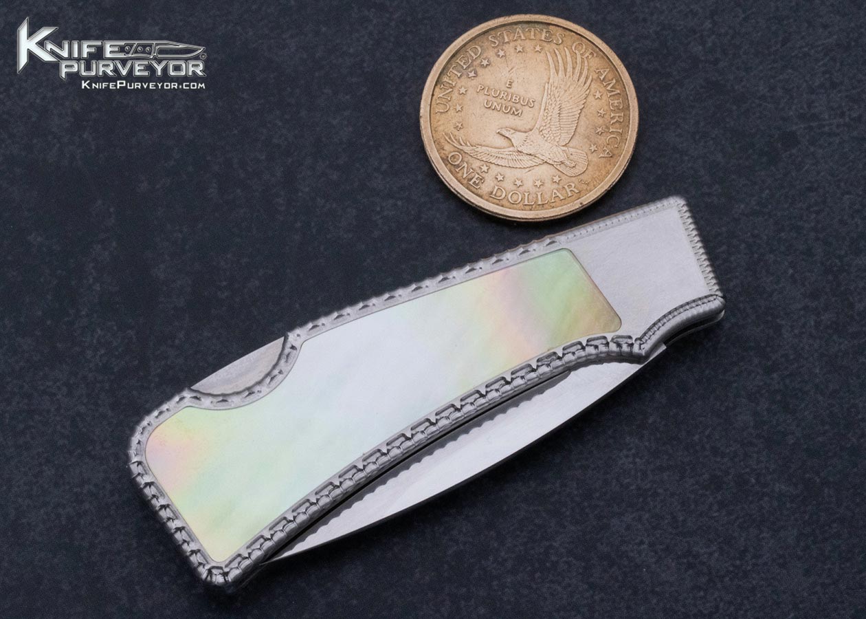 Robert Sidelinger Custom Knife South Sea Gold Lip Pearl Interframe Lockback - Image 4
