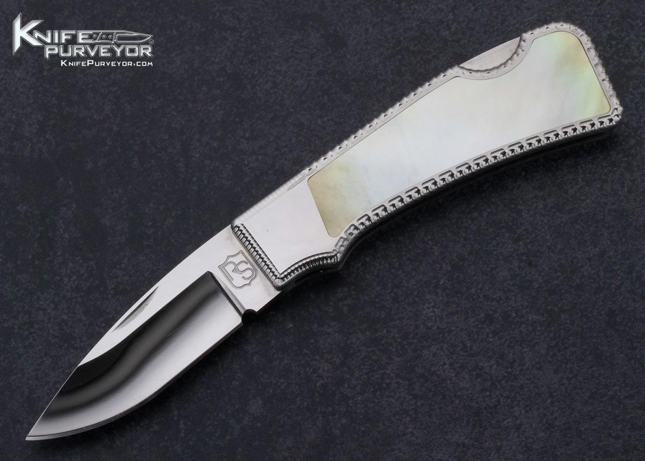 Robert Sidelinger Custom Knife South Sea Gold Lip Pearl Interframe Lockback 15567