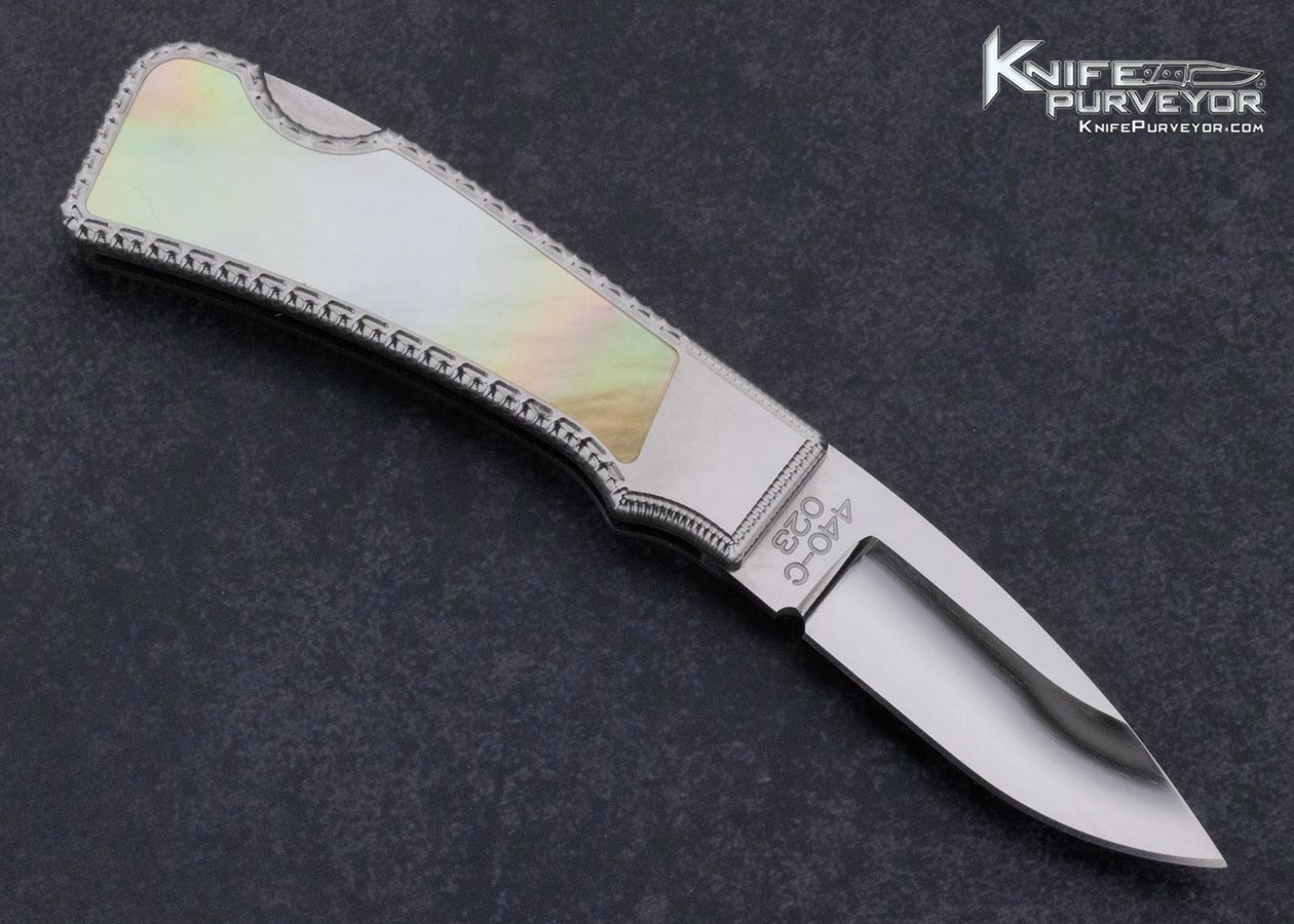 Robert Sidelinger Custom Knife South Sea Gold Lip Pearl Interframe Lockback - Image 3