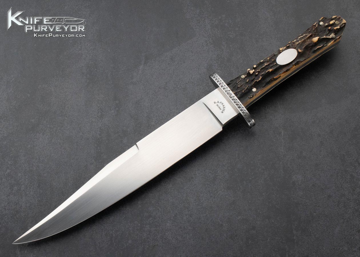 Ron Frazier Custom Knife Sole Authorship Engraved Stag Bowie with Civil War Relics Display Stand 15583