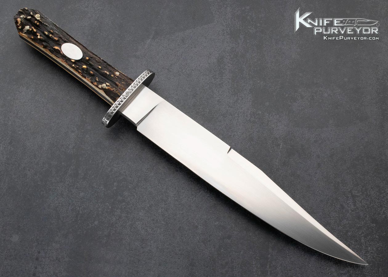 Ron Frazier Custom Knife Sole Authorship Engraved Stag Bowie with Civil War Relics Display Stand - Image 3
