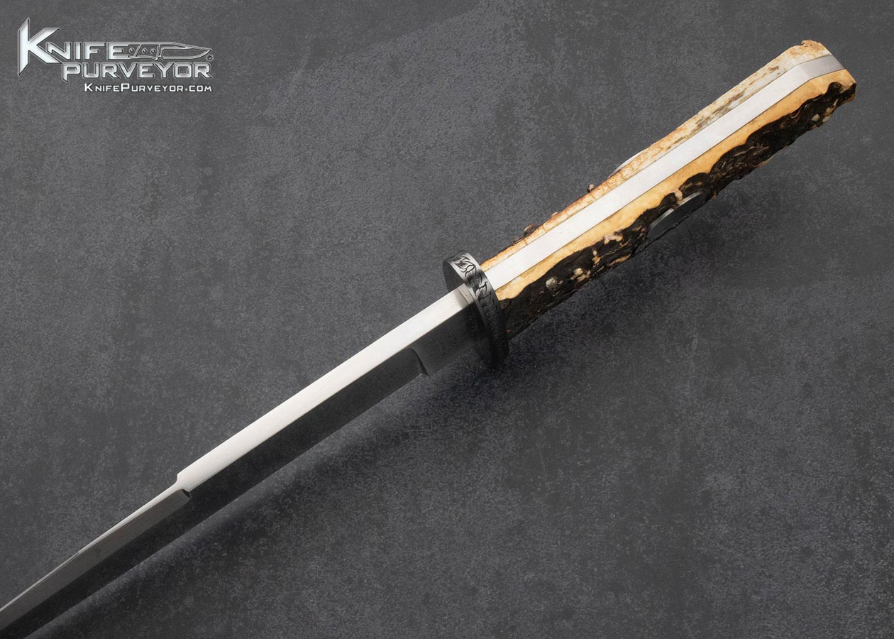 Ron Frazier Custom Knife Sole Authorship Engraved Stag Bowie with Civil War Relics Display Stand - Image 4