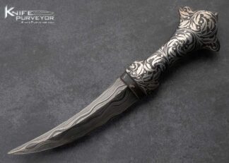 Scott Slobodian Custom Knife Tim Ferguson Damascus and Antique Silver Foil Over Blued Steel Dress Dagger 15587
