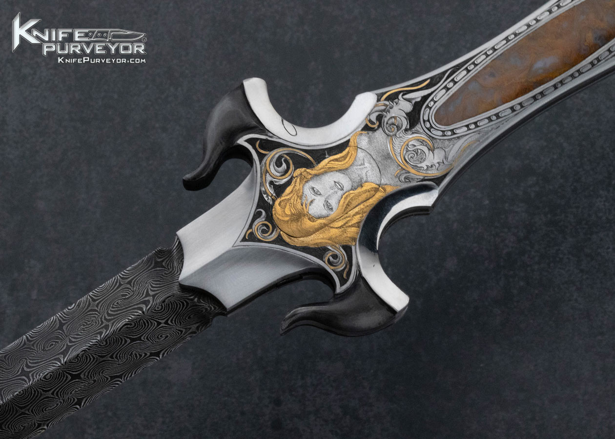 Shaun and Sharla Hansen Custom Knife Sole Authorship and Damascus and Engraved Automatic Linerlock - Image 2