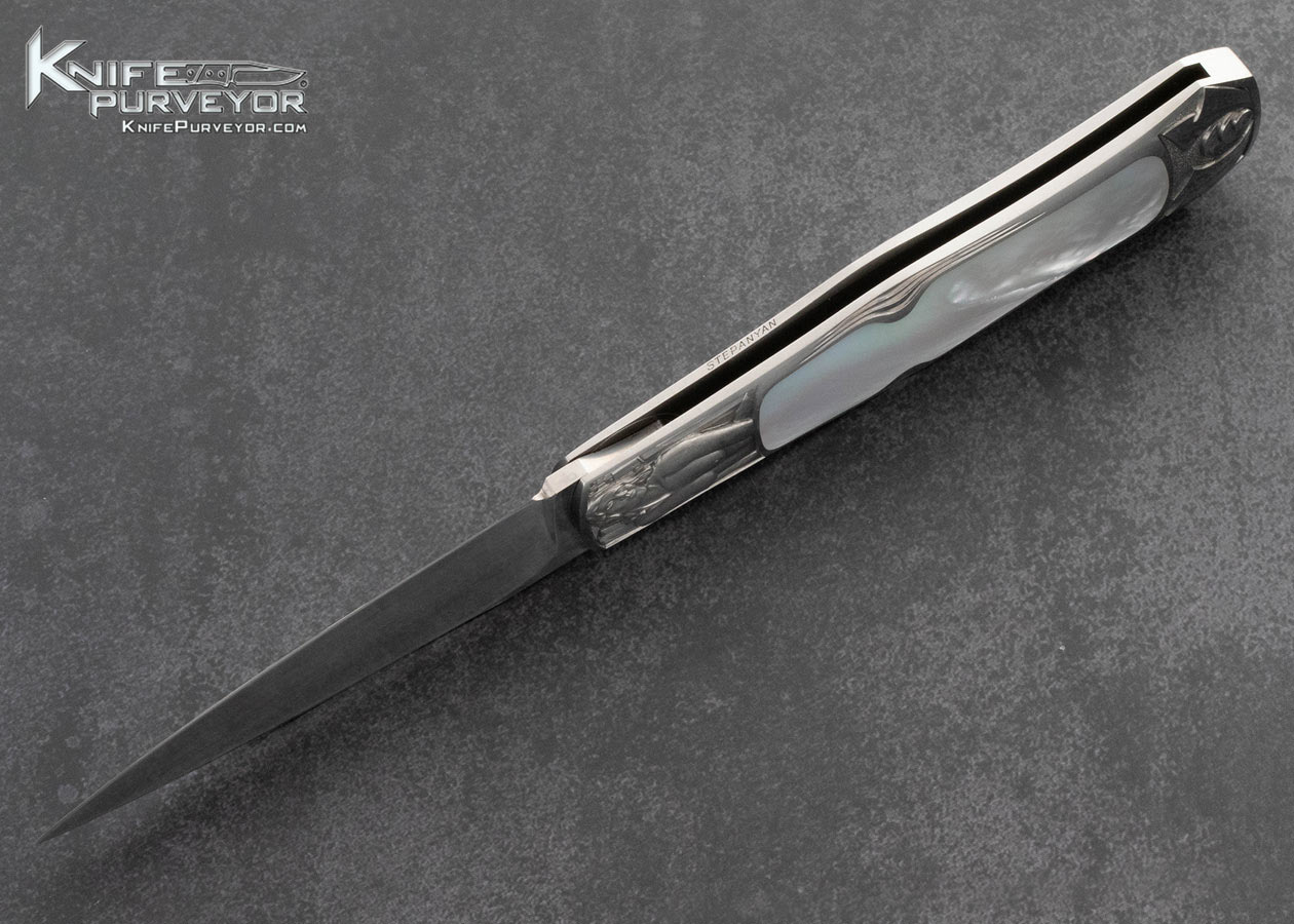 Steve-Hoel-Custom-Knife-Mother-of-Pearl-Interframe-Lockback-Dagger-Engraved-by-Amayak-Stepanyan-