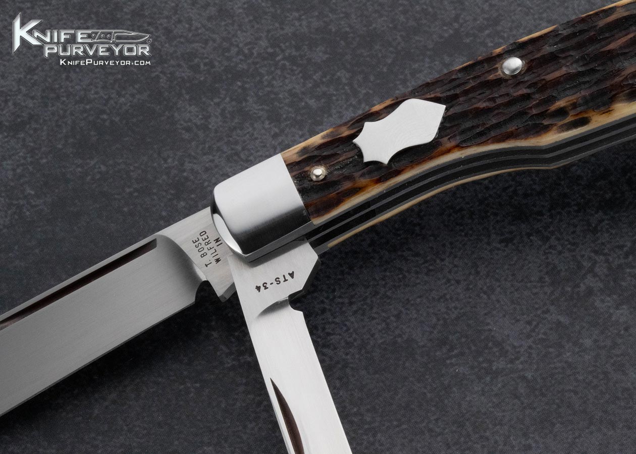 Tony-Bose-Custom-Knife-2-Blade-Remington-Jigged-Bone-Gun-Stock-#1-With-Federal-Shield-Slipjoint-