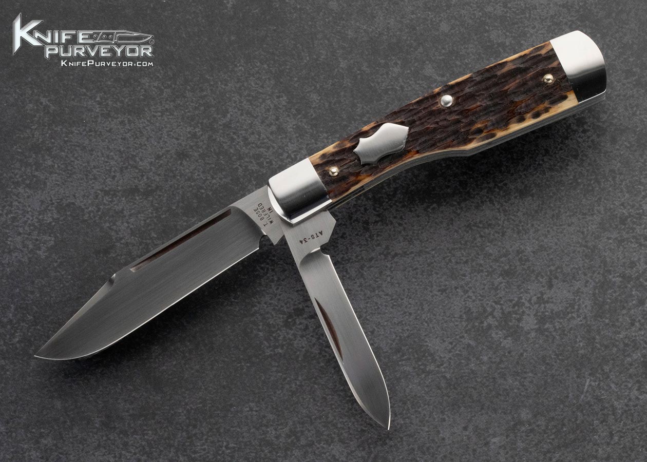 Tony-Bose-Custom-Knife-2-Blade-Remington-Jigged-Bone-Gun-Stock-#1-With-Federal-Shield-Slipjoint-