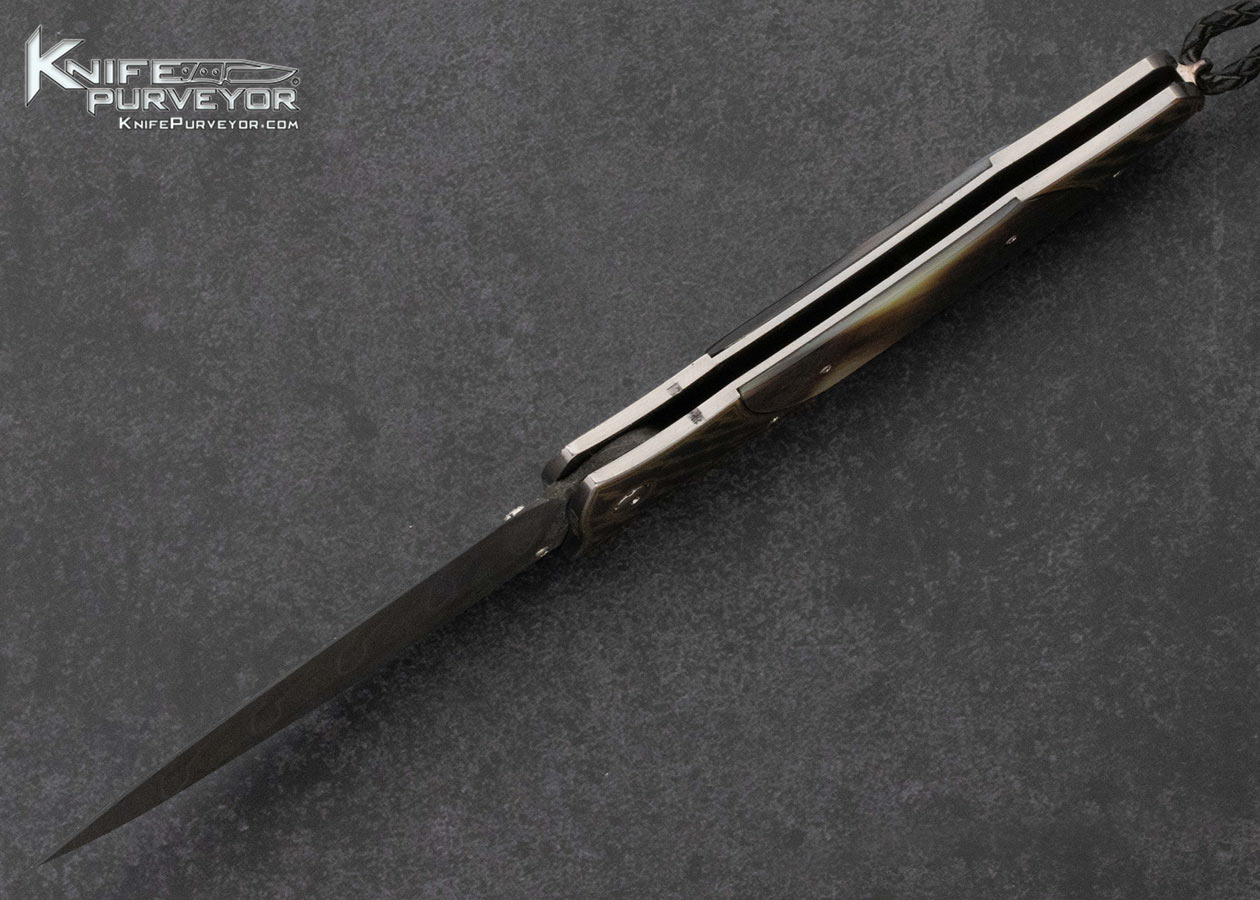 William Henry Custom Knife Gentac B30 Koftgari 24Kt Gold Inlaid "Bolt" Black Lip Pearl and Mike Norris Damascus Buttonlock 15560