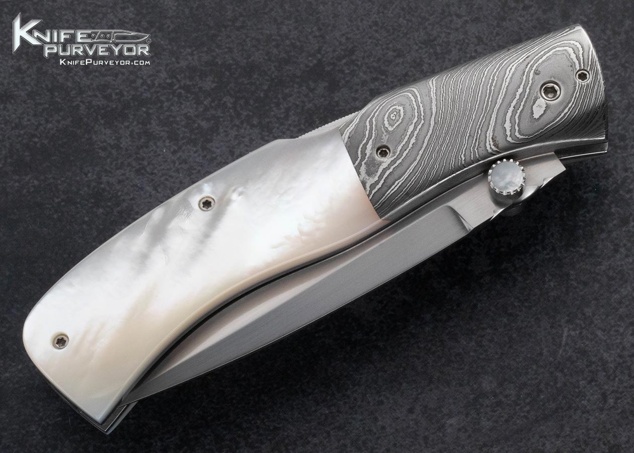 Charlie Dake Custom Knife Pearl and Damascus Mid-Lock - Image 3