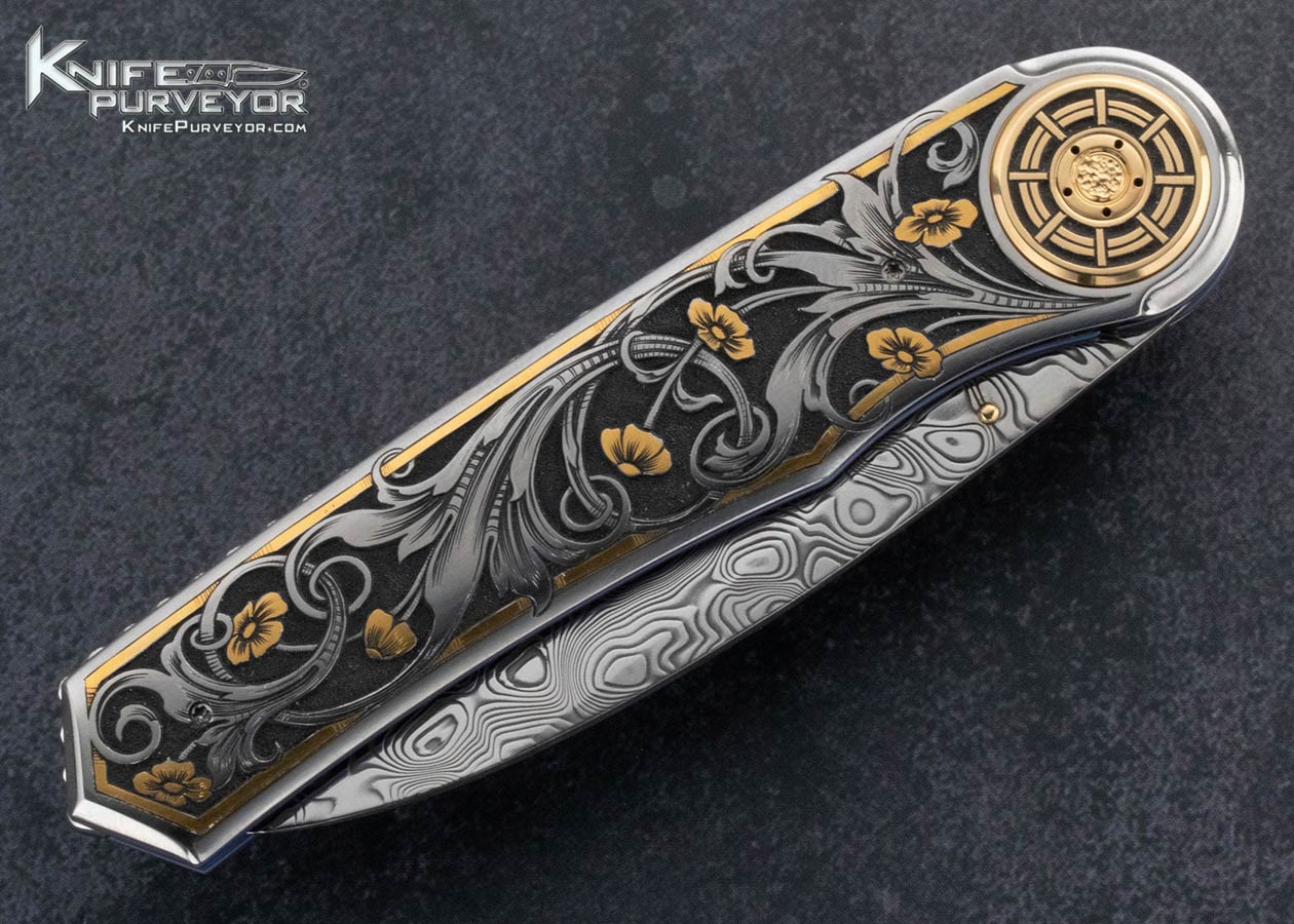 Howard-Hitchmough-Custom-Knife-Damasteel-Linerlock-Engraved-by-Tim-George-with-24Kt-Gold-Inlays-15680