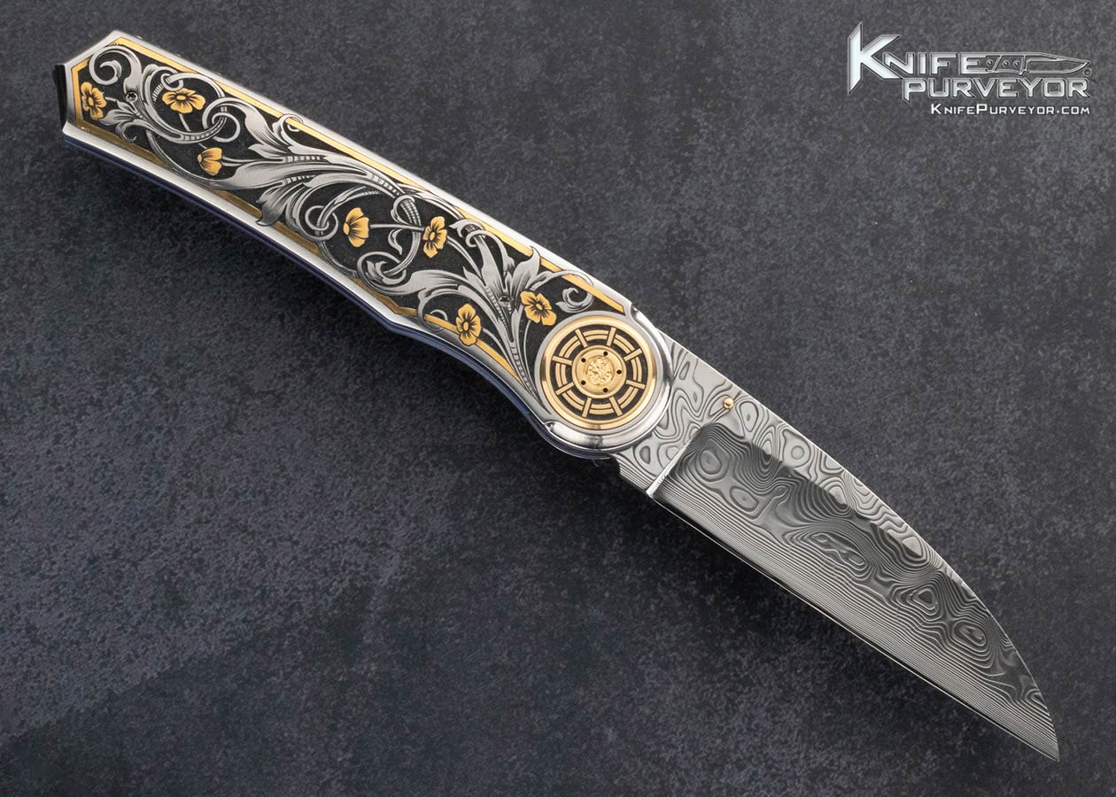 Howard-Hitchmough-Custom-Knife-Damasteel-Linerlock-Engraved-by-Tim-George-with-24Kt-Gold-Inlays-15680