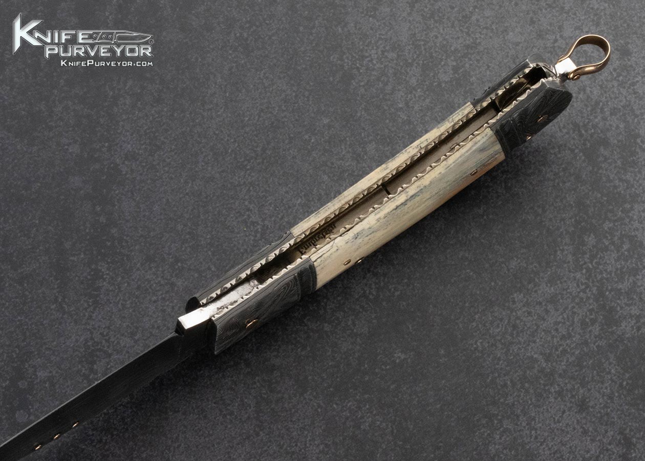 Kaj-Embretsen-Custom-Knife-Sole-Authorship-Engraved-Mammoth-Lockback-with-Gold-Bale-and-Pins-