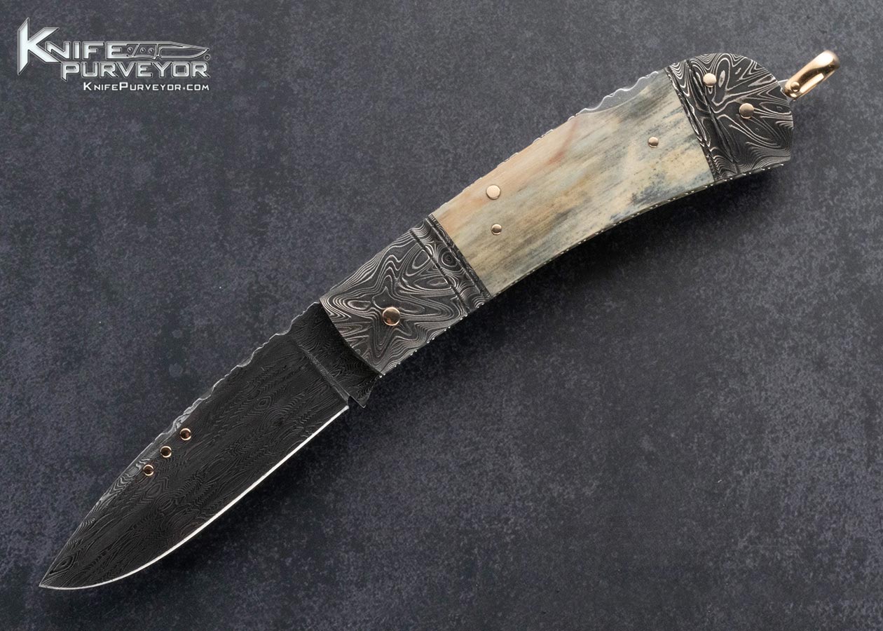 Kaj-Embretsen-Custom-Knife-Sole-Authorship-Engraved-Mammoth-Lockback-with-Gold-Bale-and-Pins-