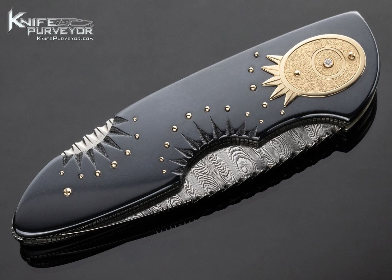 Dellana Custom Knife 2001 AKI "Eclipse" Blued Steel with 14Kt Gold and Diamonds Lockback - Image 6