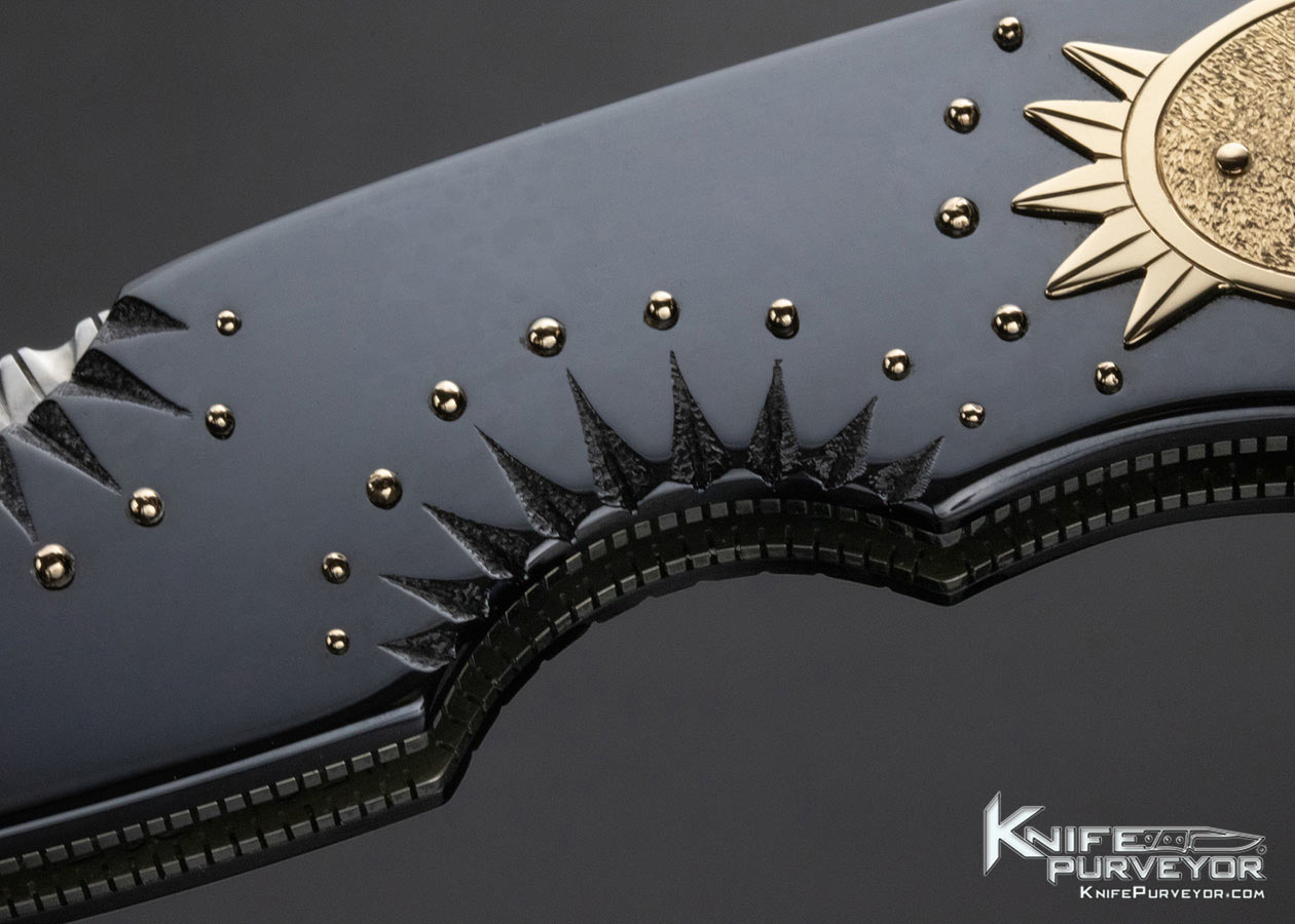 Dellana Custom Knife 2001 AKI "Eclipse" Blued Steel with 14Kt Gold and Diamonds Lockback 14748