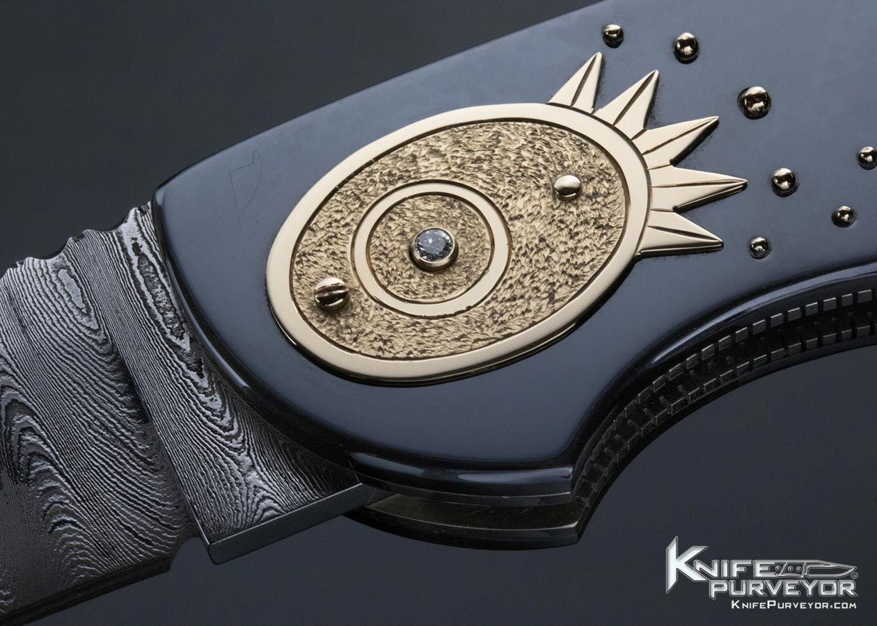 Dellana Custom Knife 2001 AKI "Eclipse" Blued Steel with 14Kt Gold and Diamonds Lockback - Image 3